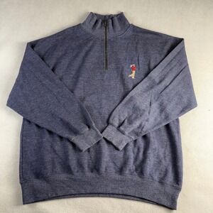 Big Dogs Mens Quarter Zip Golf Sweatshirt Blue Heather Mock Neck Large Pullover